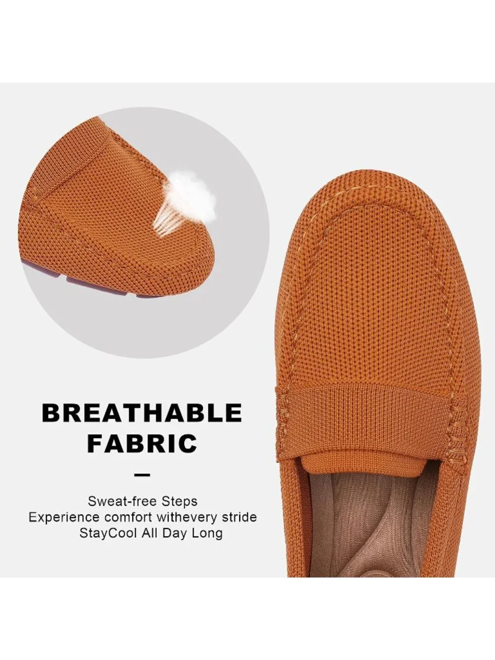 🆕Women's Orange Mesh fabric Loafer Shoes Comfortable Casual Flat Shoes